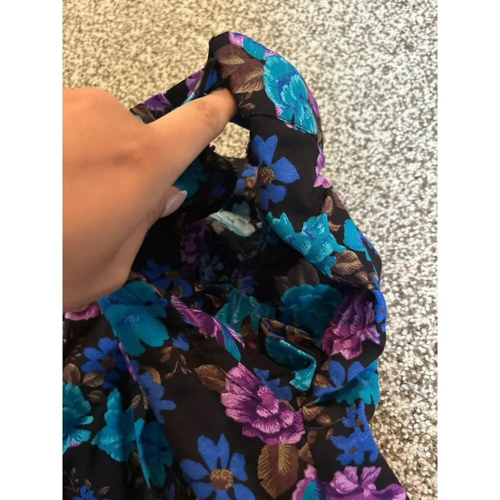 Vintage Dark Floral Midi Skirt M Black Purple Witchy Cottagecore 90s Soft Goth